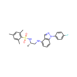 Cc1cc(C)c(S(=O)(=O)N[C@@H](C)CNc2cccc3c2cnn3-c2ccc(F)cc2)c(C)c1 ZINC000043152877