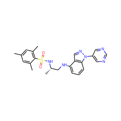 Cc1cc(C)c(S(=O)(=O)N[C@@H](C)CNc2cccc3c2cnn3-c2cncnc2)c(C)c1 ZINC000137413936