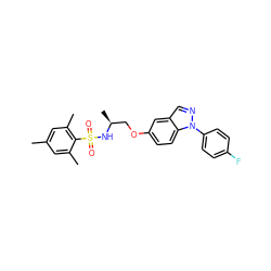 Cc1cc(C)c(S(=O)(=O)N[C@@H](C)COc2ccc3c(cnn3-c3ccc(F)cc3)c2)c(C)c1 ZINC000138649933