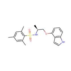 Cc1cc(C)c(S(=O)(=O)N[C@@H](C)COc2cccc3[nH]ccc23)c(C)c1 ZINC000148291393