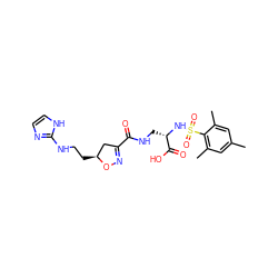 Cc1cc(C)c(S(=O)(=O)N[C@@H](CNC(=O)C2=NO[C@@H](CCNc3ncc[nH]3)C2)C(=O)O)c(C)c1 ZINC000013803597