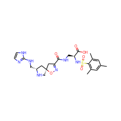 Cc1cc(C)c(S(=O)(=O)N[C@@H](CNC(=O)C2=NO[C@]3(CN[C@H](CNc4ncc[nH]4)C3)C2)C(=O)O)c(C)c1 ZINC000027301886