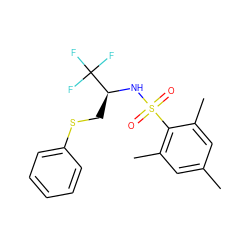 Cc1cc(C)c(S(=O)(=O)N[C@@H](CSc2ccccc2)C(F)(F)F)c(C)c1 ZINC000103253893