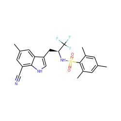 Cc1cc(C)c(S(=O)(=O)N[C@@H](Cc2c[nH]c3c(C#N)cc(C)cc23)C(F)(F)F)c(C)c1 ZINC000035879868