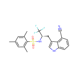 Cc1cc(C)c(S(=O)(=O)N[C@@H](Cc2c[nH]c3cccc(C#N)c23)C(F)(F)F)c(C)c1 ZINC000103253866