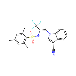 Cc1cc(C)c(S(=O)(=O)N[C@@H](Cn2cc(C#N)c3ccccc32)C(F)(F)F)c(C)c1 ZINC000035970442