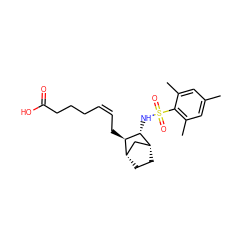 Cc1cc(C)c(S(=O)(=O)N[C@@H]2[C@@H]3CC[C@@H](C3)[C@H]2C/C=C\CCCC(=O)O)c(C)c1 ZINC000013521199