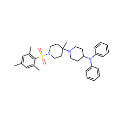 Cc1cc(C)c(S(=O)(=O)N2CCC(C)(N3CCC(N(c4ccccc4)c4ccccc4)CC3)CC2)c(C)c1 ZINC000013560302