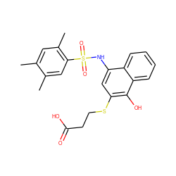 Cc1cc(C)c(S(=O)(=O)Nc2cc(SCCC(=O)O)c(O)c3ccccc23)cc1C ZINC000008870728