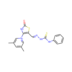 Cc1cc(C)c[n+](-c2[nH]c(=O)sc2/C=N/NC(=S)Nc2ccccc2)c1 ZINC000013496268