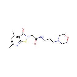 Cc1cc(C)c2c(=O)n(CC(=O)NCCCN3CCOCC3)sc2n1 ZINC000020355518