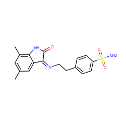 Cc1cc(C)c2c(c1)/C(=N/CCc1ccc(S(N)(=O)=O)cc1)C(=O)N2 ZINC001772619038