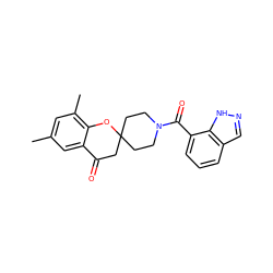 Cc1cc(C)c2c(c1)C(=O)CC1(CCN(C(=O)c3cccc4cn[nH]c34)CC1)O2 ZINC000049068186