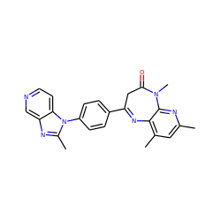 Cc1cc(C)c2c(n1)N(C)C(=O)CC(c1ccc(-n3c(C)nc4cnccc43)cc1)=N2 ZINC000000576775