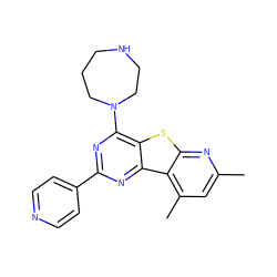 Cc1cc(C)c2c(n1)sc1c(N3CCCNCC3)nc(-c3ccncc3)nc12 ZINC000223661402