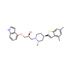 Cc1cc(C)c2cc([C@@H]3CCN(C[C@H](O)COc4cccc5[nH]ccc45)[C@@H](C)C3)sc2c1 ZINC000013535683