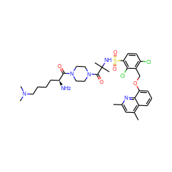 Cc1cc(C)c2cccc(OCc3c(Cl)ccc(S(=O)(=O)NC(C)(C)C(=O)N4CCN(C(=O)[C@@H](N)CCCCN(C)C)CC4)c3Cl)c2n1 ZINC000049780050