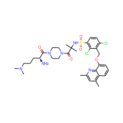 Cc1cc(C)c2cccc(OCc3c(Cl)ccc(S(=O)(=O)NC(C)(C)C(=O)N4CCN(C(=O)[C@@H](N)CCCN(C)C)CC4)c3Cl)c2n1 ZINC000049778242