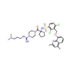 Cc1cc(C)c2cccc(OCc3c(Cl)ccc(S(=O)(=O)NC4(C(=O)N5CCN(C(=N)NCCCN(C)C)CC5)CCCC4)c3Cl)c2n1 ZINC000049947034