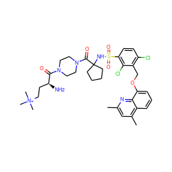 Cc1cc(C)c2cccc(OCc3c(Cl)ccc(S(=O)(=O)NC4(C(=O)N5CCN(C(=O)[C@@H](N)CC[N+](C)(C)C)CC5)CCCC4)c3Cl)c2n1 ZINC000049776341