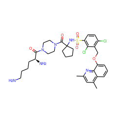 Cc1cc(C)c2cccc(OCc3c(Cl)ccc(S(=O)(=O)NC4(C(=O)N5CCN(C(=O)[C@@H](N)CCCCN)CC5)CCCC4)c3Cl)c2n1 ZINC000049942496