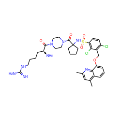 Cc1cc(C)c2cccc(OCc3c(Cl)ccc(S(=O)(=O)NC4(C(=O)N5CCN(C(=O)[C@@H](N)CCCCNC(=N)N)CC5)CCCC4)c3Cl)c2n1 ZINC000095612699