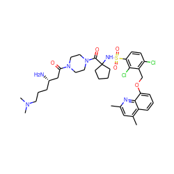 Cc1cc(C)c2cccc(OCc3c(Cl)ccc(S(=O)(=O)NC4(C(=O)N5CCN(C(=O)C[C@@H](N)CCCN(C)C)CC5)CCCC4)c3Cl)c2n1 ZINC000095540274