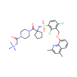 Cc1cc(C)c2cccc(OCc3c(Cl)ccc(S(=O)(=O)NC4(C(=O)N5CCN(C(=O)C[N+](C)(C)C)CC5)CCCC4)c3Cl)c2n1 ZINC000049799777