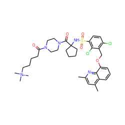 Cc1cc(C)c2cccc(OCc3c(Cl)ccc(S(=O)(=O)NC4(C(=O)N5CCN(C(=O)CCCC[N+](C)(C)C)CC5)CCCC4)c3Cl)c2n1 ZINC000049781898