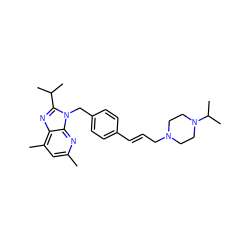 Cc1cc(C)c2nc(C(C)C)n(Cc3ccc(/C=C/CN4CCN(C(C)C)CC4)cc3)c2n1 ZINC001772626161