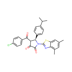 Cc1cc(C)c2nc(N3C(=O)C(=O)C(C(=O)c4ccc(Cl)cc4)[C@H]3c3ccc(C(C)C)cc3)sc2c1 ZINC000009280227