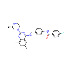 Cc1cc(C)c2nc(N3CCN[C@@H](C)C3)nc(NCc3ccc(NC(=O)c4ccc(F)cc4)cc3)c2c1 ZINC000144475618