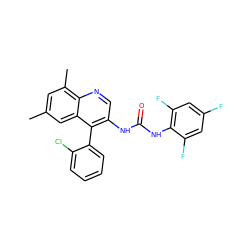 Cc1cc(C)c2ncc(NC(=O)Nc3c(F)cc(F)cc3F)c(-c3ccccc3Cl)c2c1 ZINC000013737648