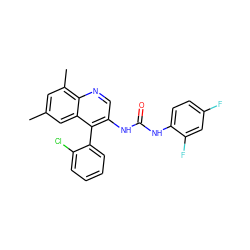 Cc1cc(C)c2ncc(NC(=O)Nc3ccc(F)cc3F)c(-c3ccccc3Cl)c2c1 ZINC000003803521