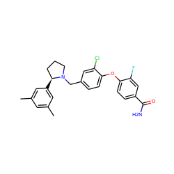 Cc1cc(C)cc([C@H]2CCCN2Cc2ccc(Oc3ccc(C(N)=O)cc3F)c(Cl)c2)c1 ZINC001772582288