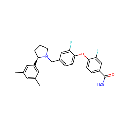 Cc1cc(C)cc([C@H]2CCCN2Cc2ccc(Oc3ccc(C(N)=O)cc3F)c(F)c2)c1 ZINC001772635096