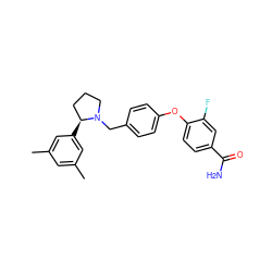 Cc1cc(C)cc([C@H]2CCCN2Cc2ccc(Oc3ccc(C(N)=O)cc3F)cc2)c1 ZINC000073165477