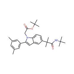 Cc1cc(C)cc(-c2cc3cc(C(C)(C)C(=O)NC(C)(C)C)ccc3n2CC(=O)OC(C)(C)C)c1 ZINC000066099564