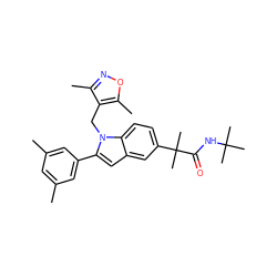 Cc1cc(C)cc(-c2cc3cc(C(C)(C)C(=O)NC(C)(C)C)ccc3n2Cc2c(C)noc2C)c1 ZINC000066102351