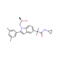 Cc1cc(C)cc(-c2cc3cc(C(C)(C)C(=O)NC4CC4)ccc3n2C[C@@H](C)O)c1 ZINC000066099828