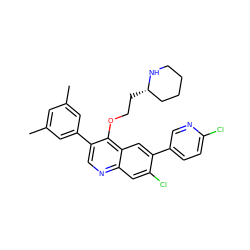 Cc1cc(C)cc(-c2cnc3cc(Cl)c(-c4ccc(Cl)nc4)cc3c2OCC[C@H]2CCCCN2)c1 ZINC000071329427