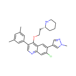 Cc1cc(C)cc(-c2cnc3cc(Cl)c(-c4cnn(C)c4)cc3c2OCC[C@H]2CCCCN2)c1 ZINC000043195769