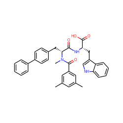 Cc1cc(C)cc(C(=O)N(C)[C@H](Cc2ccc(-c3ccccc3)cc2)C(=O)N[C@@H](Cc2c[nH]c3ccccc23)C(=O)O)c1 ZINC000001891205