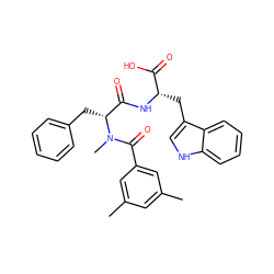 Cc1cc(C)cc(C(=O)N(C)[C@H](Cc2ccccc2)C(=O)N[C@@H](Cc2c[nH]c3ccccc23)C(=O)O)c1 ZINC000026377198