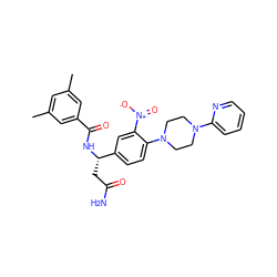 Cc1cc(C)cc(C(=O)N[C@@H](CC(N)=O)c2ccc(N3CCN(c4ccccn4)CC3)c([N+](=O)[O-])c2)c1 ZINC000015937545