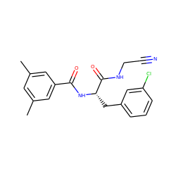 Cc1cc(C)cc(C(=O)N[C@@H](Cc2cccc(Cl)c2)C(=O)NCC#N)c1 ZINC000043120906