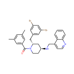 Cc1cc(C)cc(C(=O)N2CC[C@H](NCc3ccnc4ccccc34)C[C@H]2Cc2cc(Br)cc(Br)c2)c1 ZINC000026824978