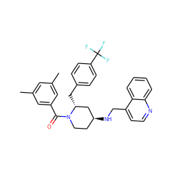 Cc1cc(C)cc(C(=O)N2CC[C@H](NCc3ccnc4ccccc34)C[C@H]2Cc2ccc(C(F)(F)F)cc2)c1 ZINC000026818871