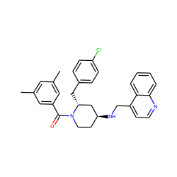 Cc1cc(C)cc(C(=O)N2CC[C@H](NCc3ccnc4ccccc34)C[C@H]2Cc2ccc(Cl)cc2)c1 ZINC000026822471