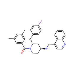 Cc1cc(C)cc(C(=O)N2CC[C@H](NCc3ccnc4ccccc34)C[C@H]2Cc2ccc(I)cc2)c1 ZINC000026818444